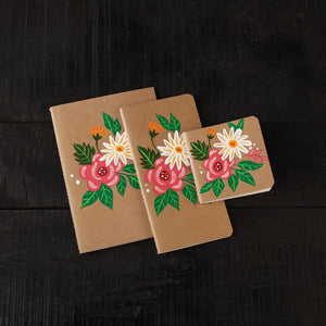 Floral handpainted handmade paper diaries (set of 3) 16
