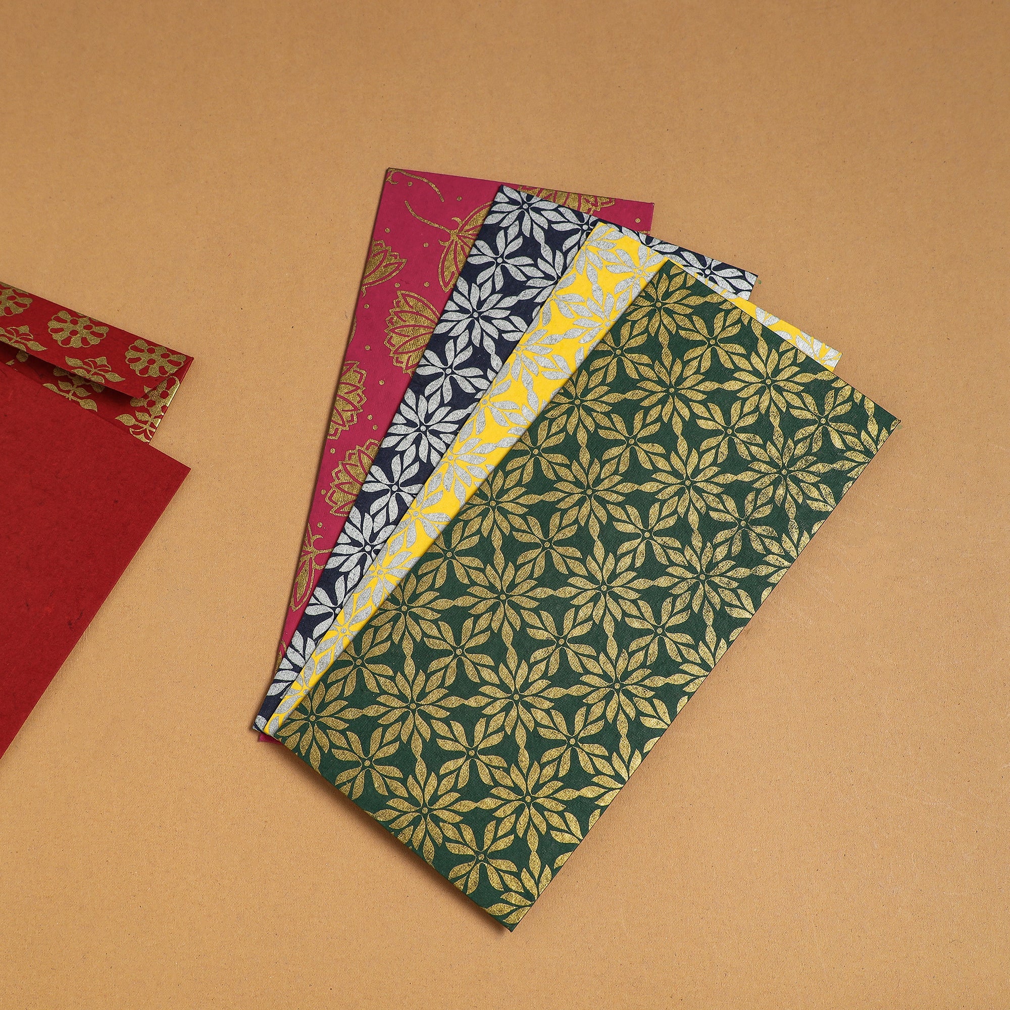  Floral Printed Handcrafted Notecards with Envelopes (Assorted Set of 5) 