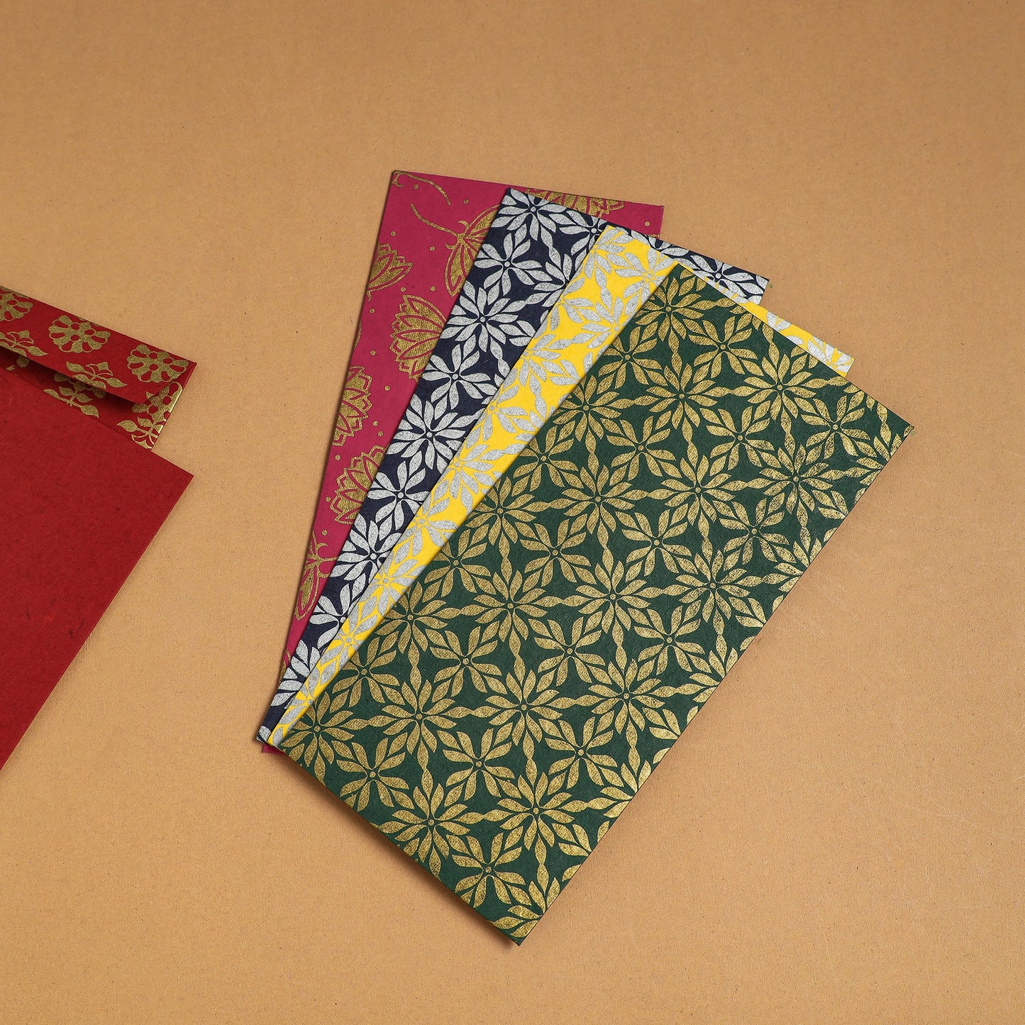  Floral Printed Handcrafted Notecards with Envelopes (Assorted Set of 5) 