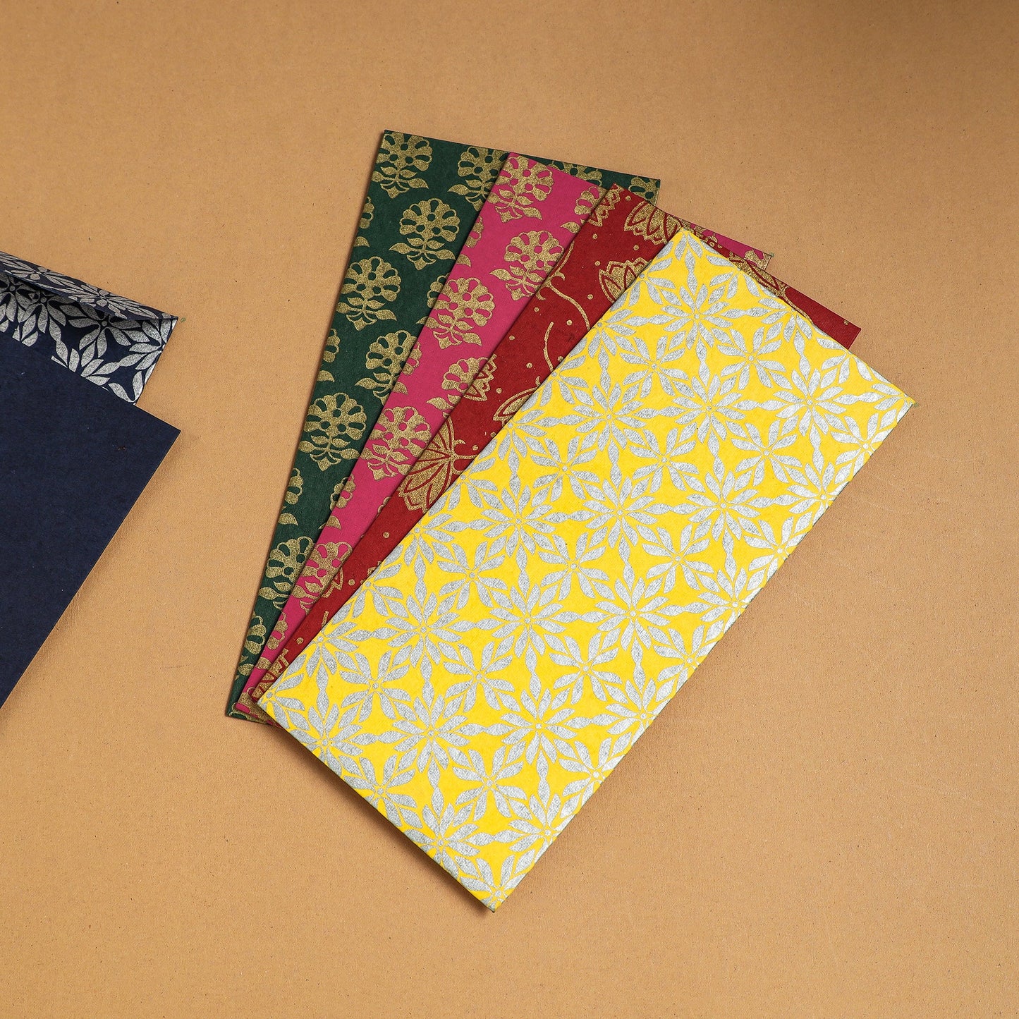 Floral Printed Handcrafted Notecards with Envelopes (Assorted Set of 5) 