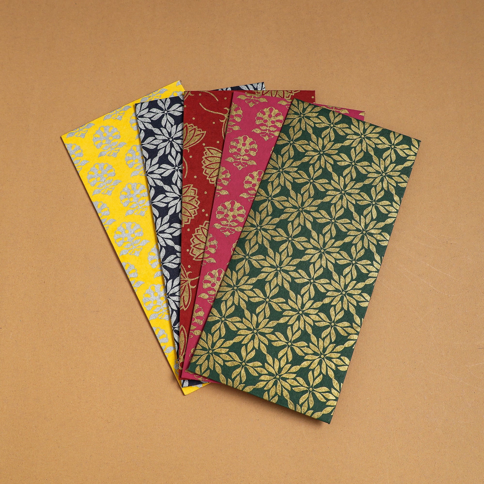  Floral Printed Handcrafted Notecards with Envelopes (Assorted Set of 5) 