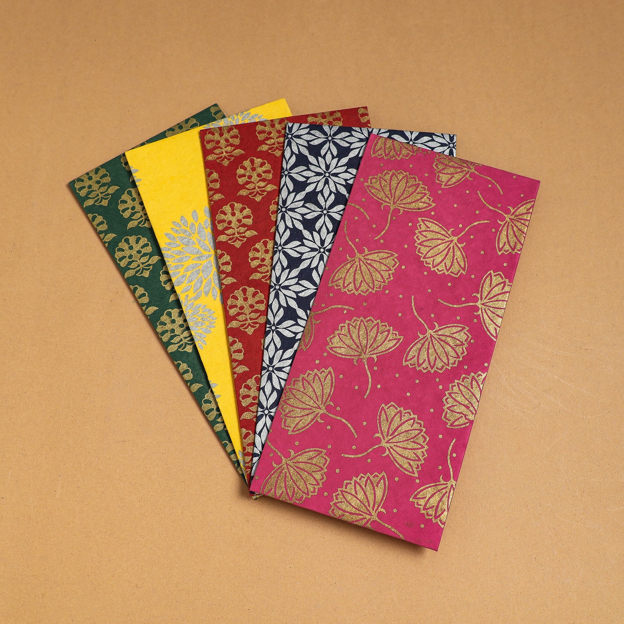  Floral Printed Handcrafted Notecards with Envelopes (Assorted Set of 5) 