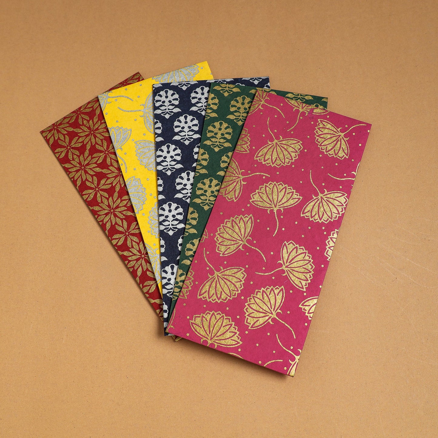  Floral Printed Handcrafted Notecards with Envelopes (Assorted Set of 5) 