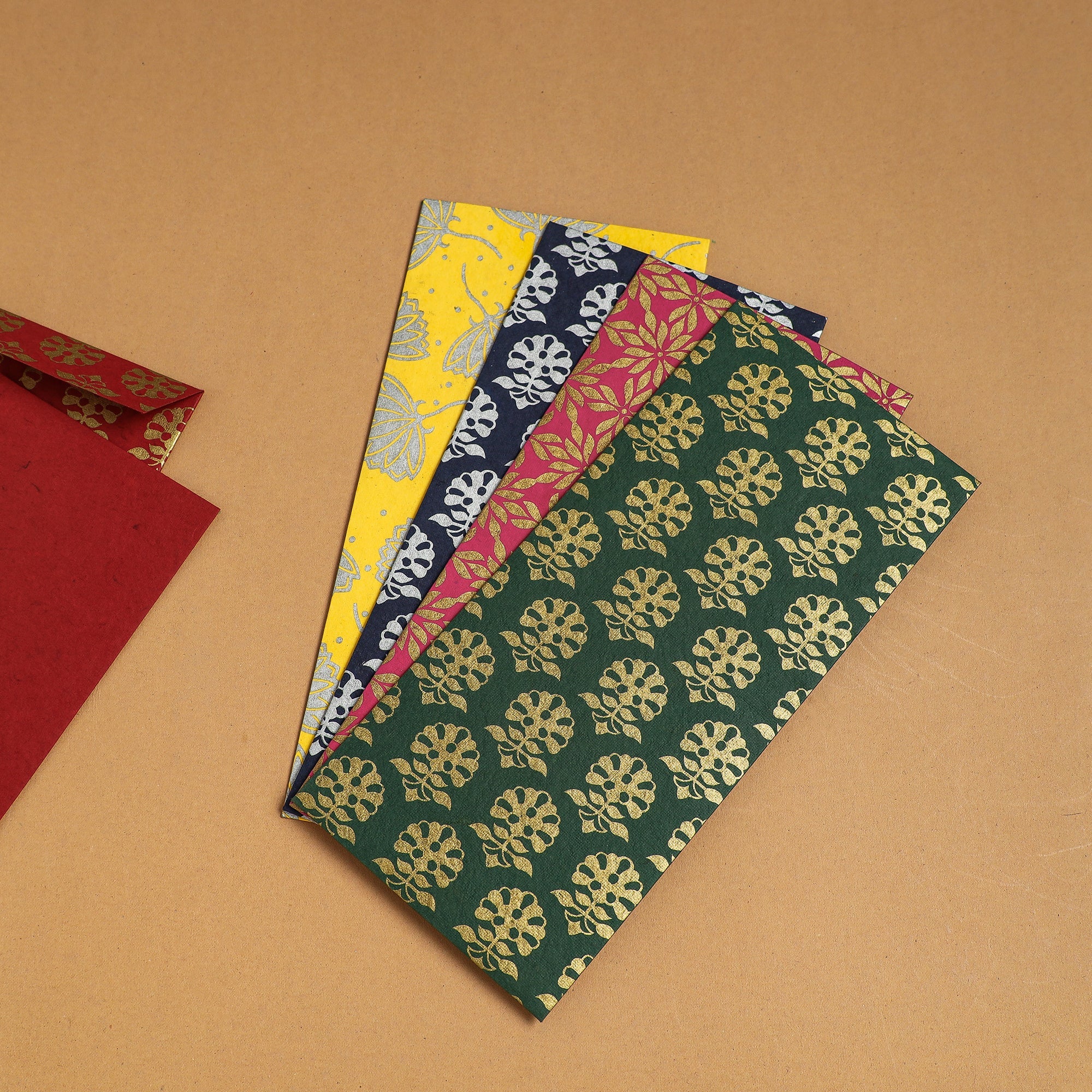  Floral Printed Handcrafted Notecards with Envelopes (Assorted Set of 5) 