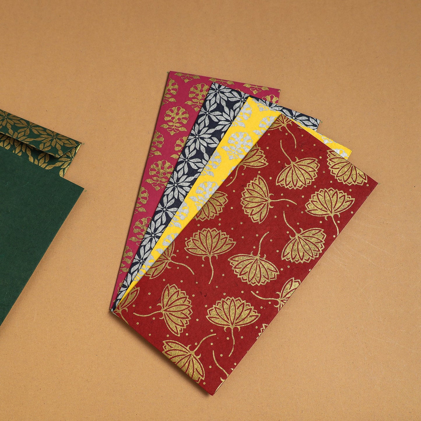  Floral Printed Handcrafted Notecards with Envelopes (Assorted Set of 5) 