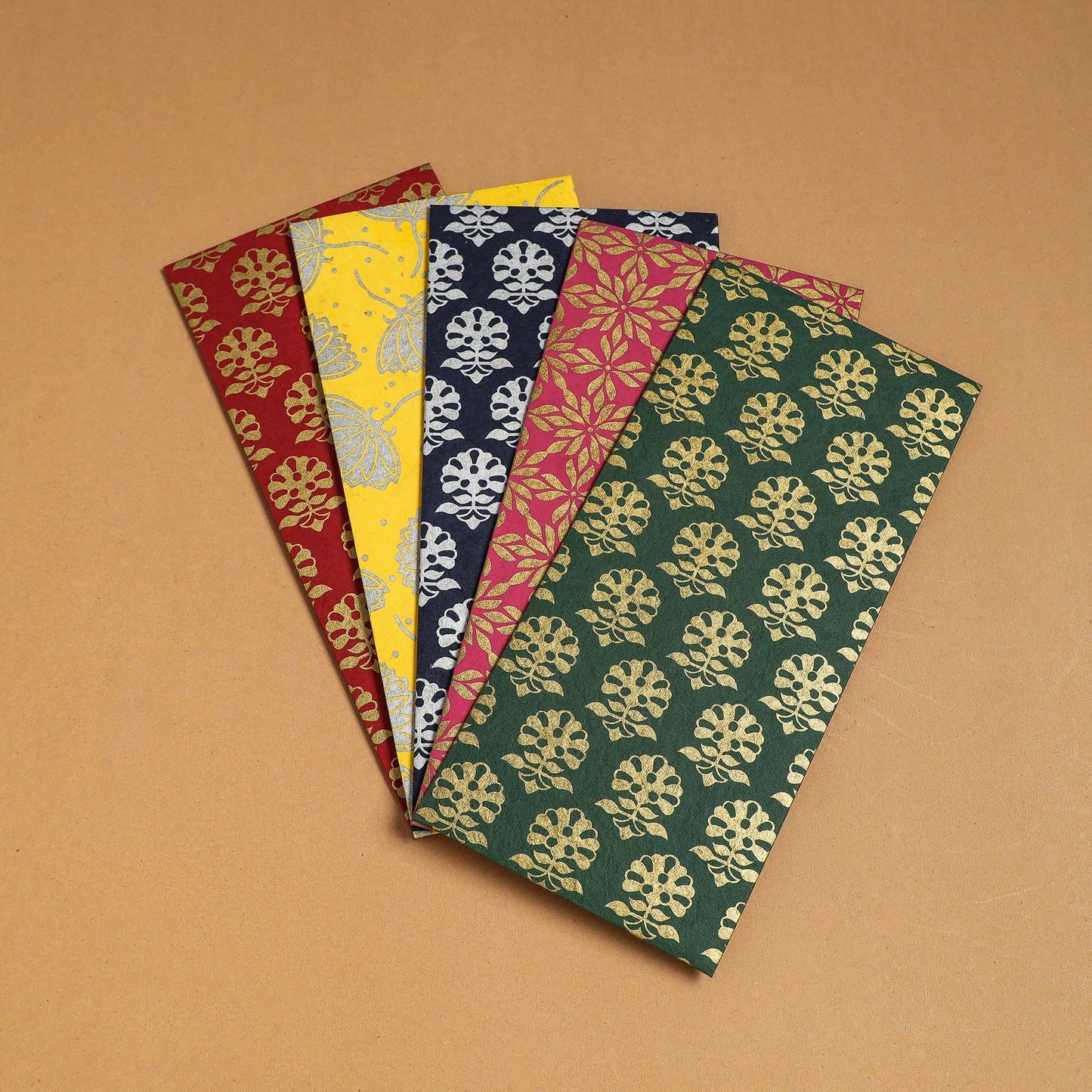  Floral Printed Handcrafted Notecards with Envelopes (Assorted Set of 5) 
