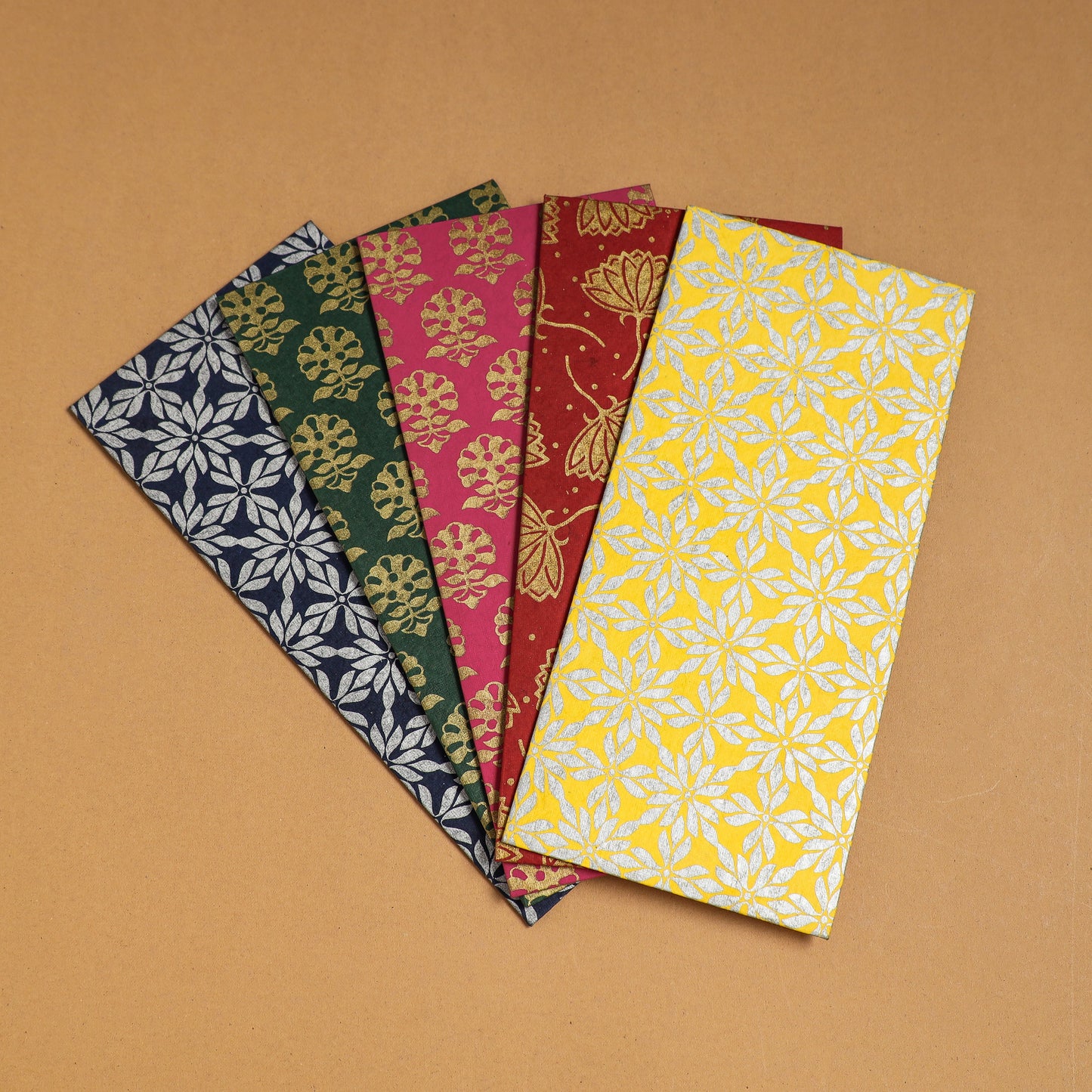  Floral Printed Handcrafted Notecards with Envelopes (Assorted Set of 5) 