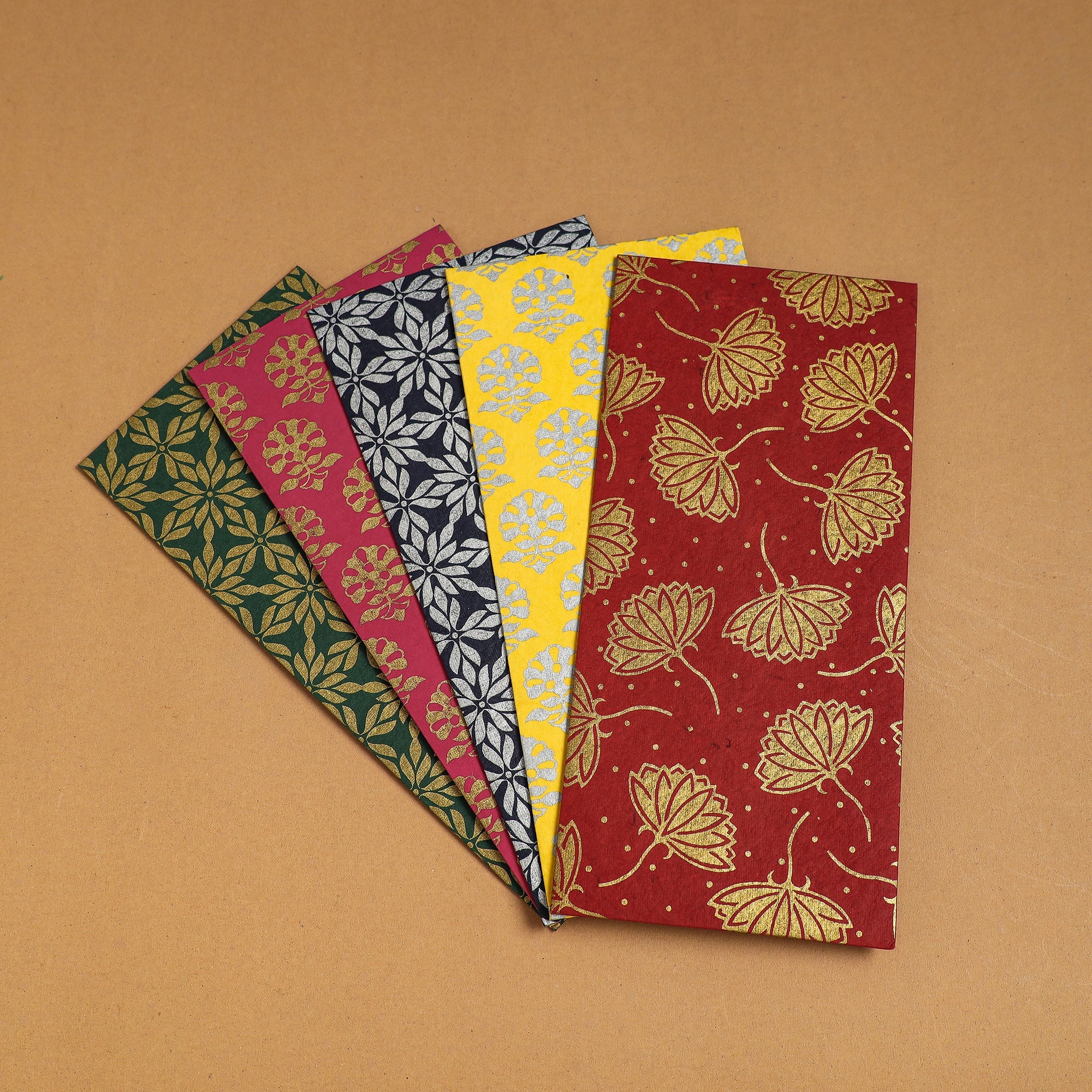  Floral Printed Handcrafted Notecards with Envelopes (Assorted Set of 5) 