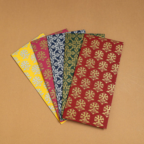  Floral Printed Handcrafted Notecards with Envelopes (Assorted Set of 5) 