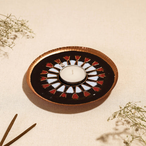 Buy Flower - Copper Hand-Hammered Enamel Work Tealight Holder Online at iTokri.com