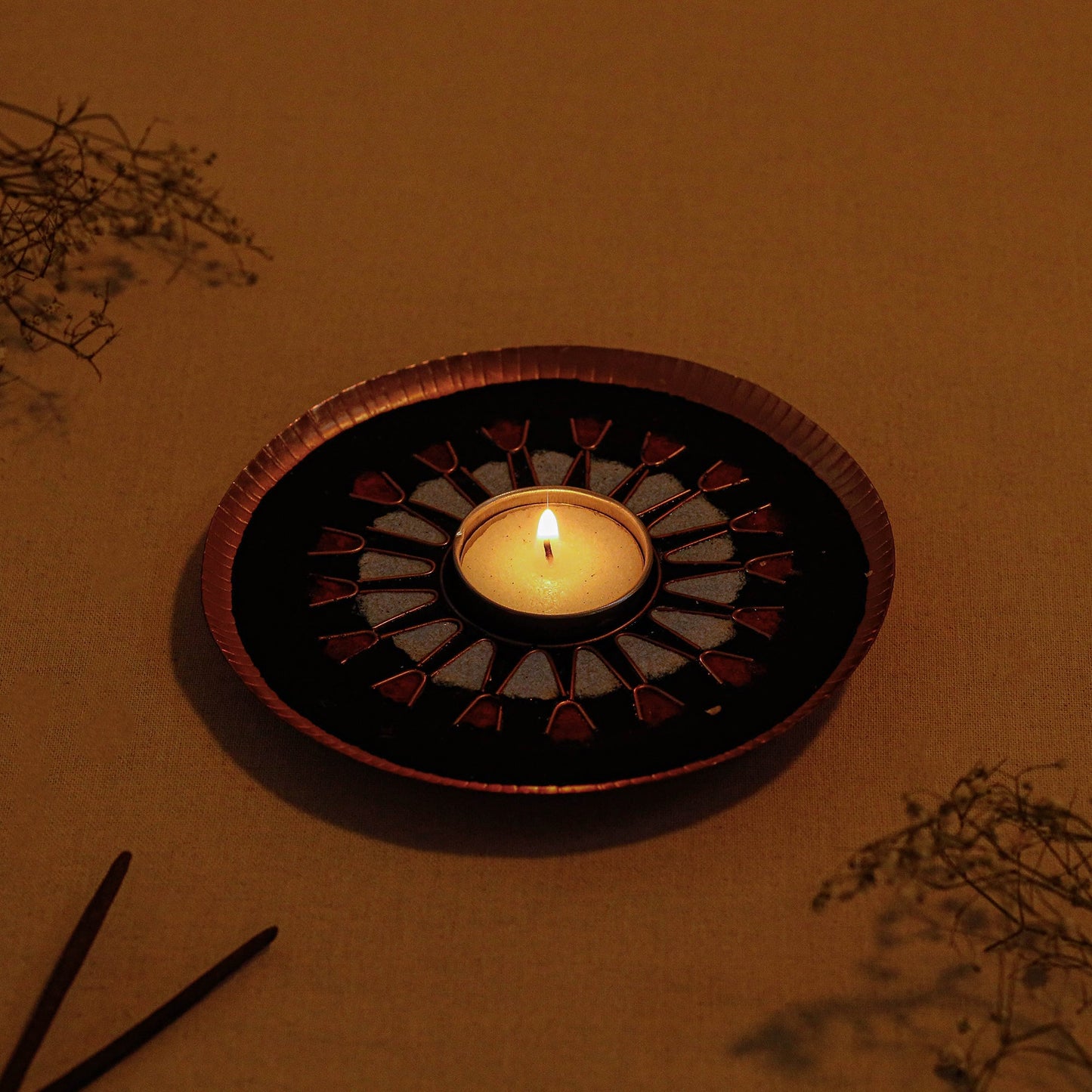 Buy Flower - Copper Hand-Hammered Enamel Work Tealight Holder Online at iTokri.com
