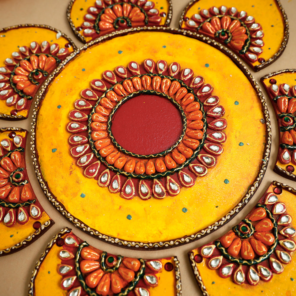  Flower - Diwali Decor Handpainted Wooden Decor Rangoli 