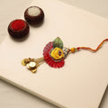 Flower - Fabric & Metal Beadwork Lumba Rakhi