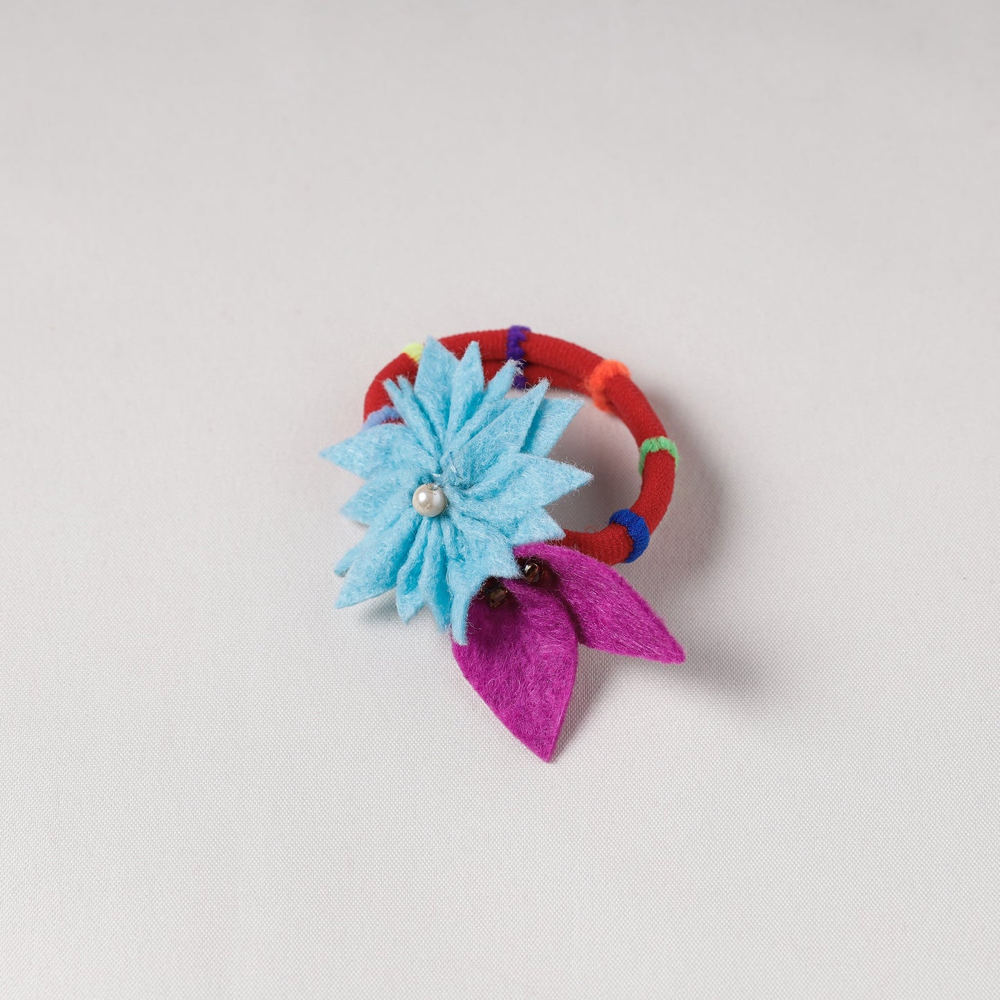  Flower - Handmade Felt & Beadwork Rubber Band 