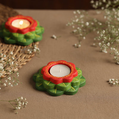  Flower - Handpainted Clay Candle Holders (Set of 2) Online in India l iTokri.com 