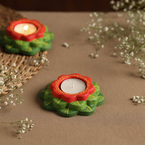  Flower - Handpainted Clay Candle Holders (Set of 2) Online in India l iTokri.com 