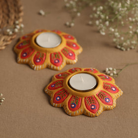  Flower - Handpainted Clay Candle Holders (Set of 2) Online in India l iTokri.com 