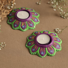  Flower - Handpainted Clay Candle Holders (Set of 2) Online in India l iTokri.com 