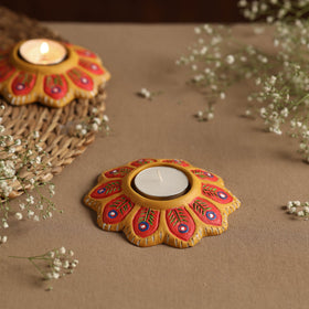  Flower - Handpainted Clay Candle Holders (Set of 2) Online in India l iTokri.com 