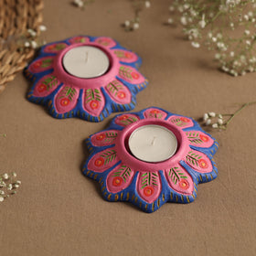  Flower - Handpainted Clay Candle Holders (Set of 2) Online in India l iTokri.com 