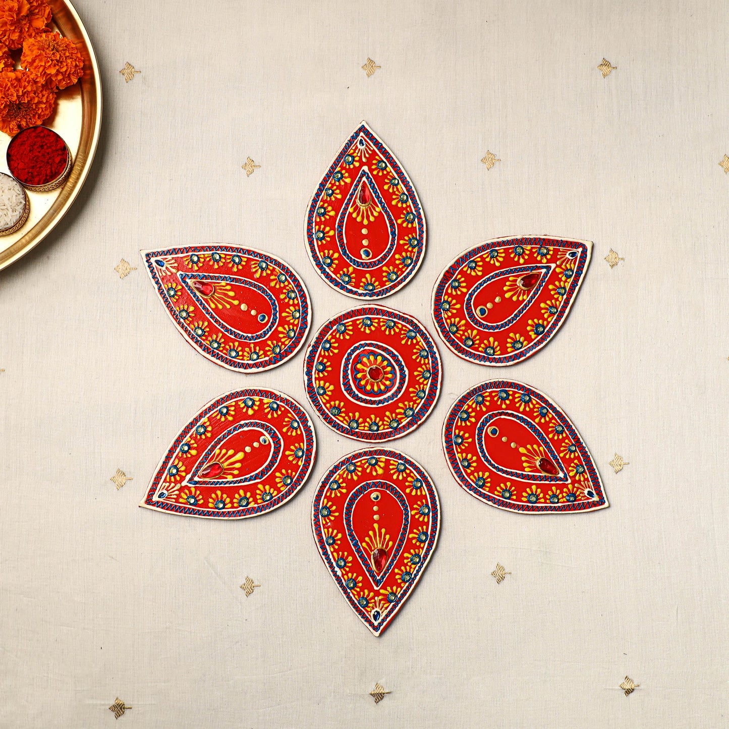 Flower - traditional hand painted beadwork decor rangoli 01
