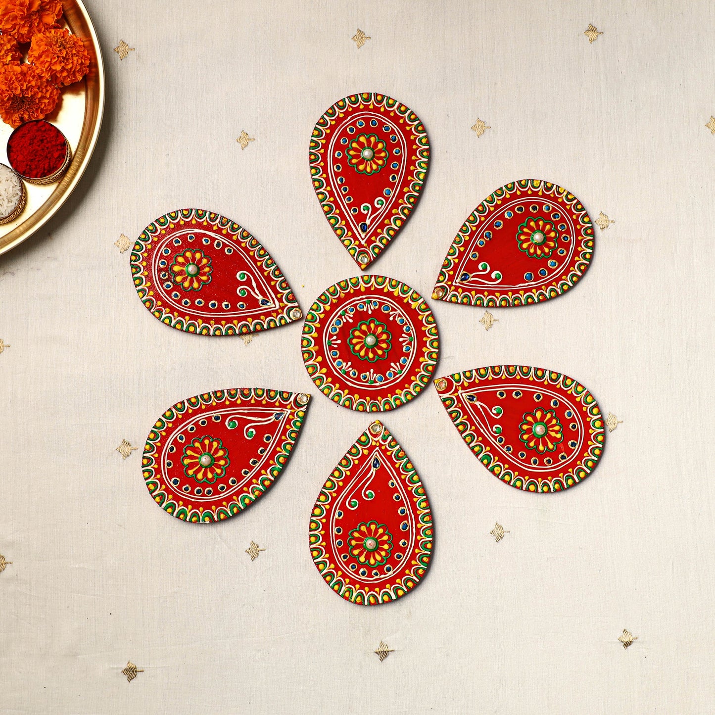 Flower - traditional hand painted beadwork decor rangoli 02