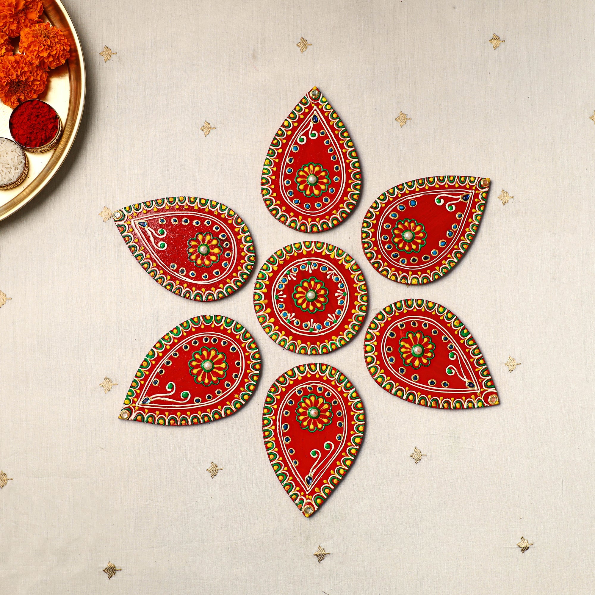 Flower - traditional hand painted beadwork decor rangoli 02