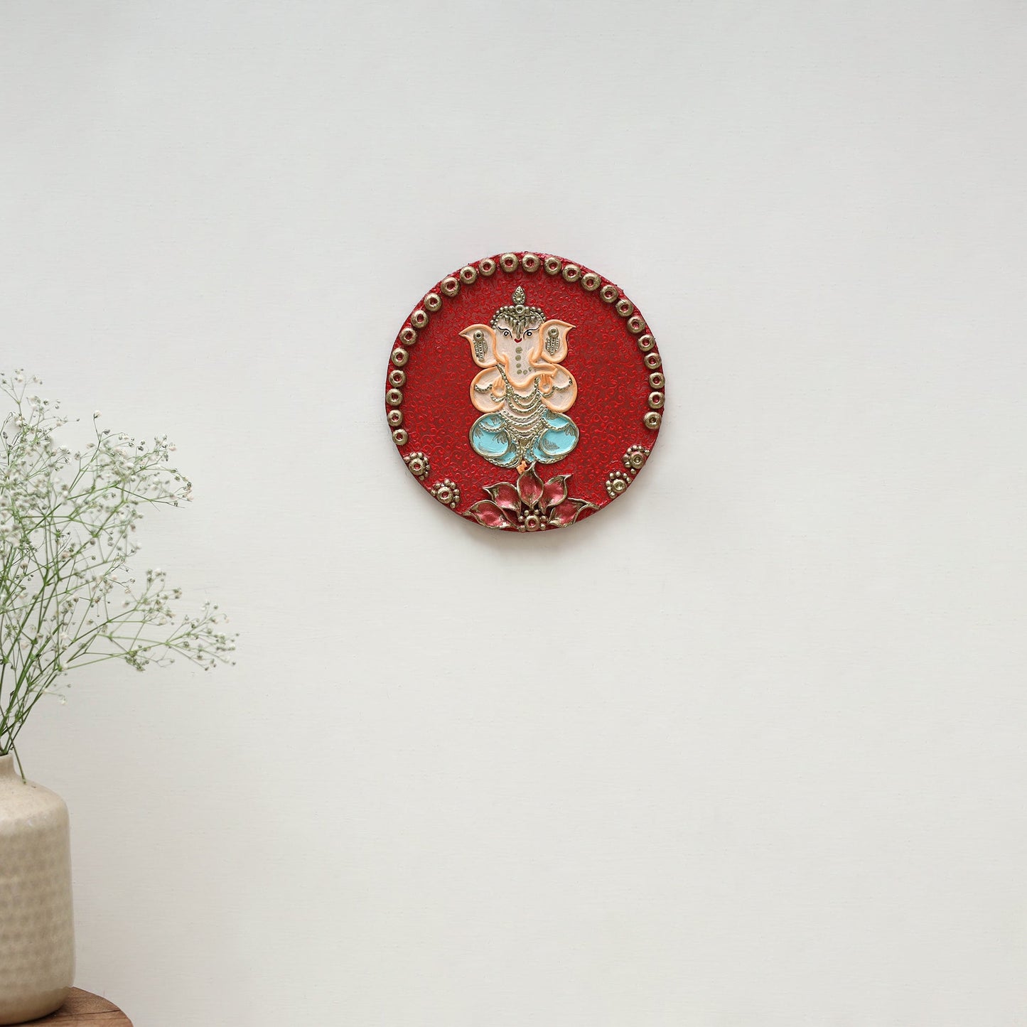 Ganesha - handpainted clay art wall frame 01 - handcrafted