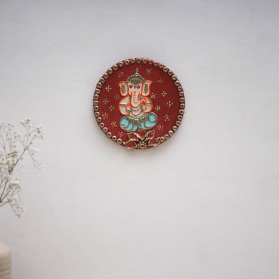 Ganesha - handpainted clay art wall frame 02 - handcrafted