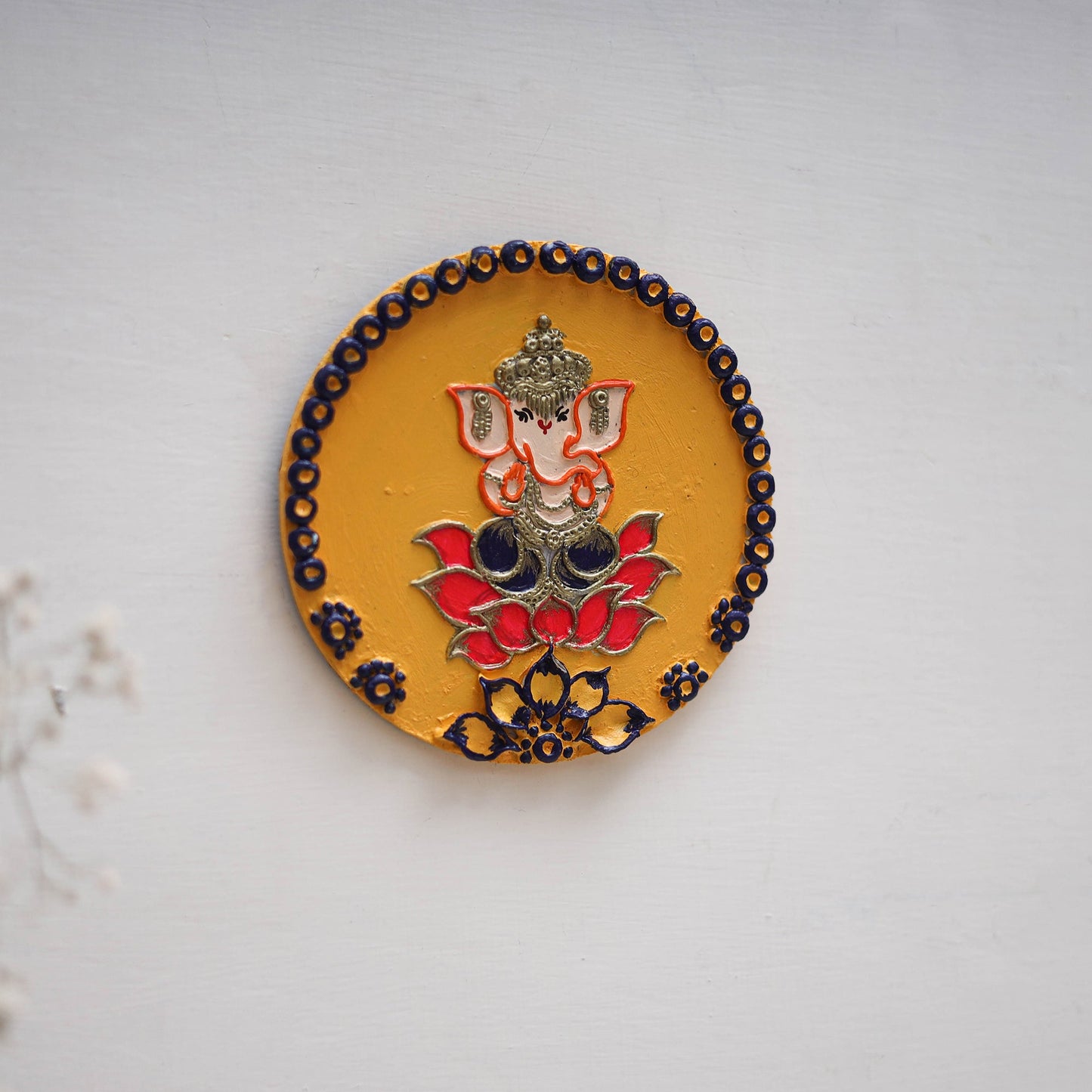 Ganesha - handpainted clay art wall frame 04 - handcrafted