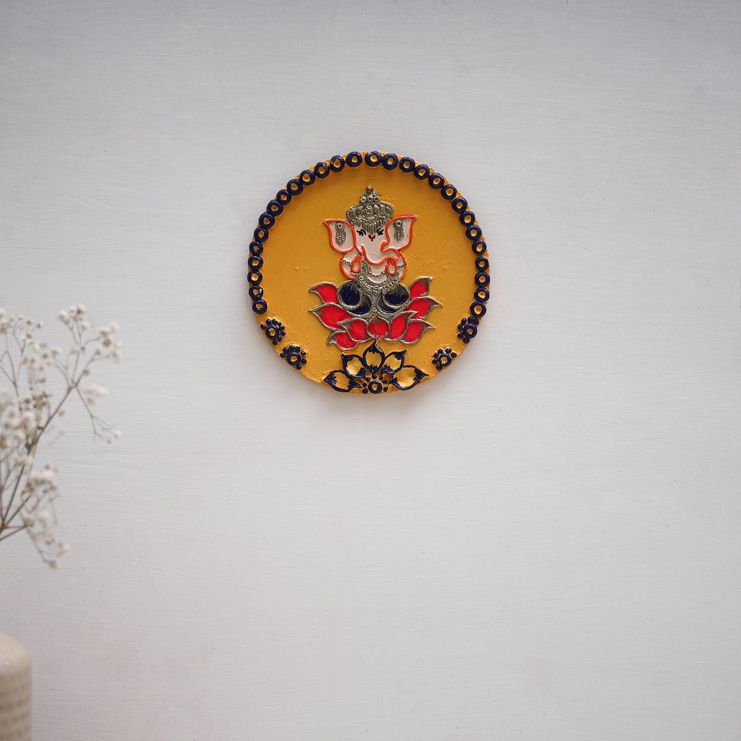 Ganesha - handpainted clay art wall frame 04 - handcrafted