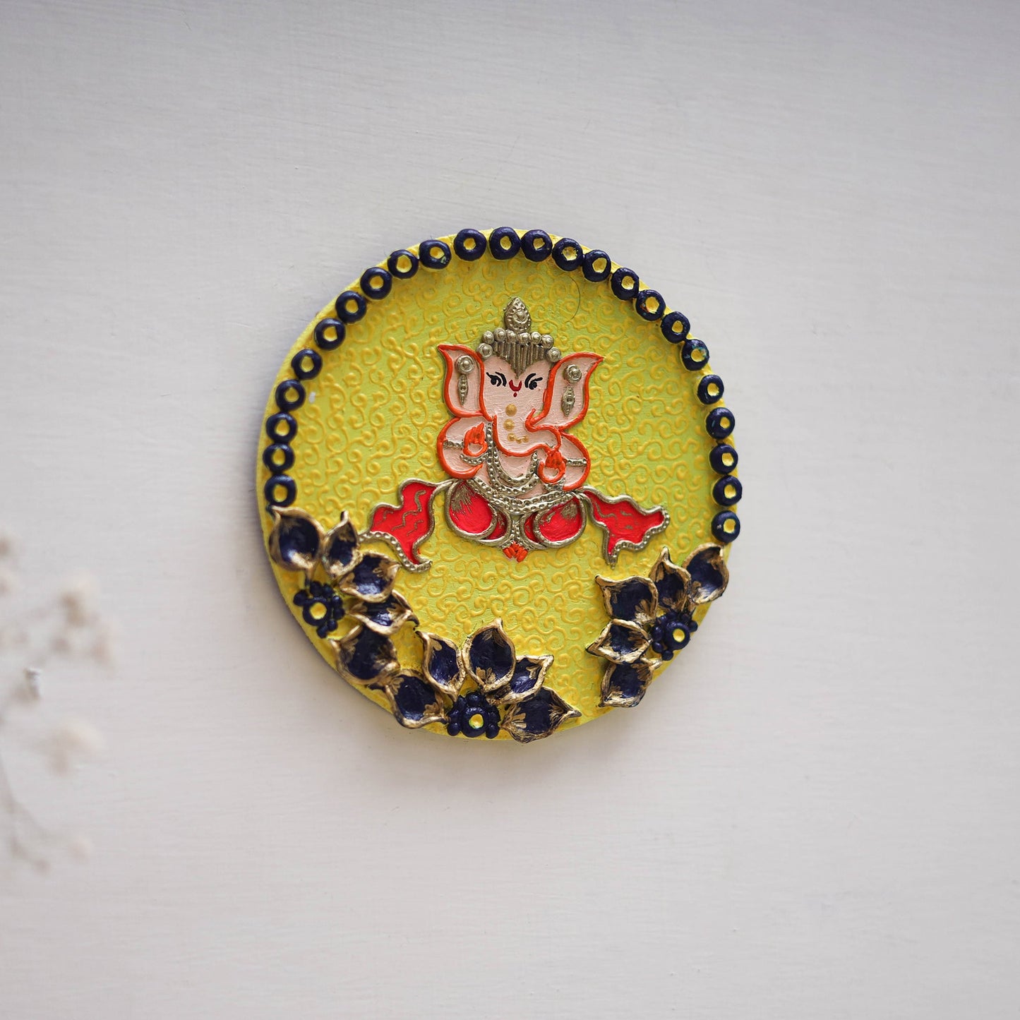 Ganesha - handpainted clay art wall frame 05 - handcrafted