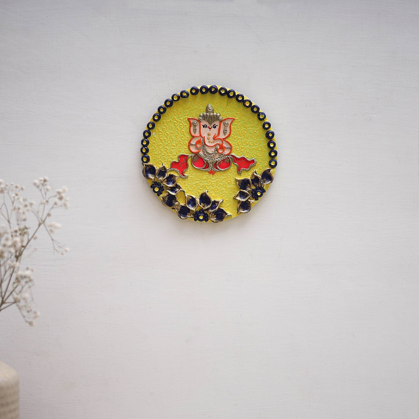 Ganesha - handpainted clay art wall frame 05 - handcrafted
