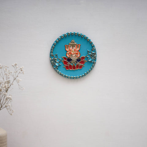 Ganesha - handpainted clay art wall frame 07 - handcrafted