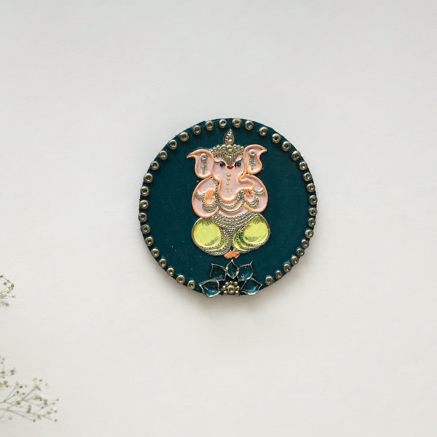 Ganesha - handpainted clay art wall frame 08 - handcrafted