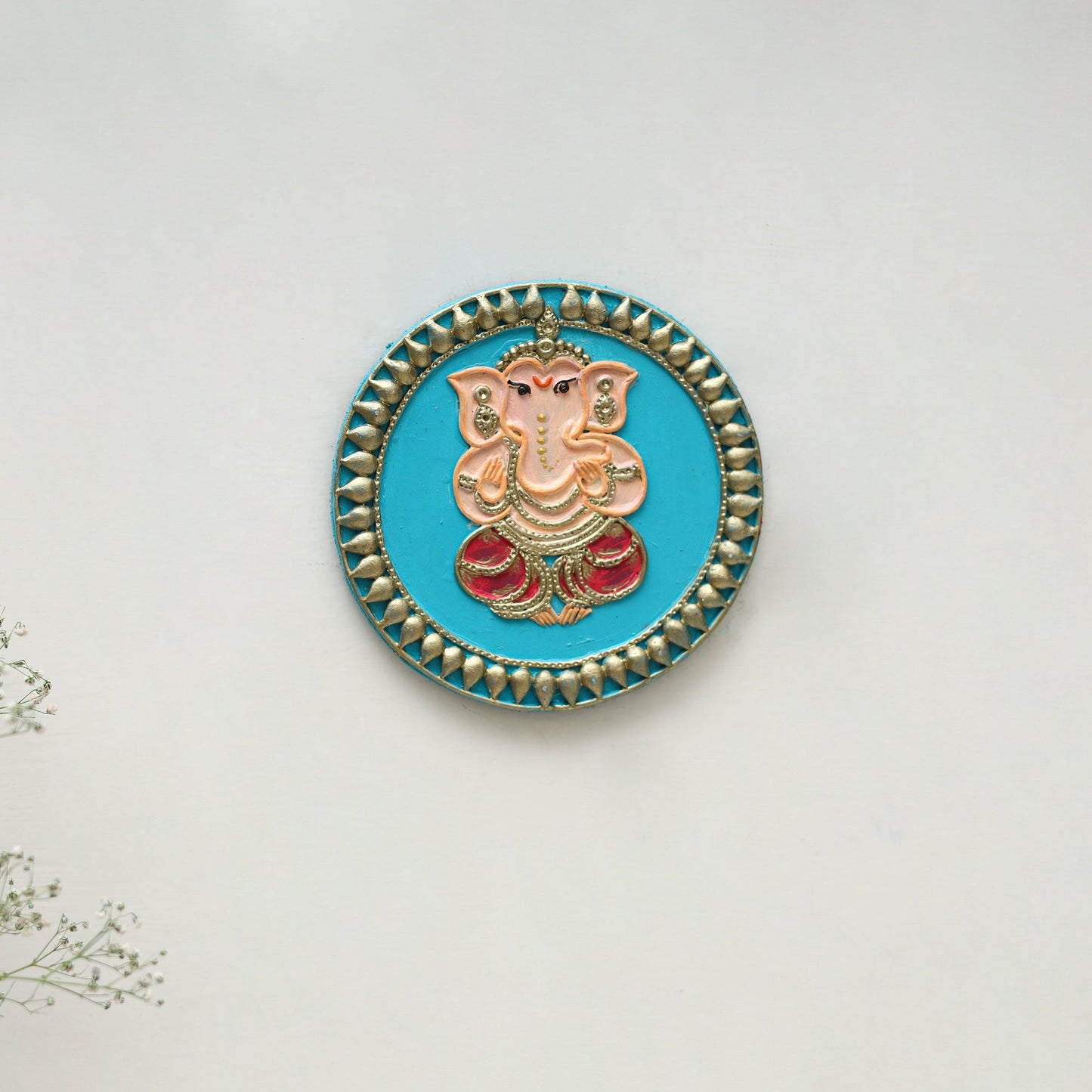 Ganesha - handpainted clay art wall frame 09 - handcrafted