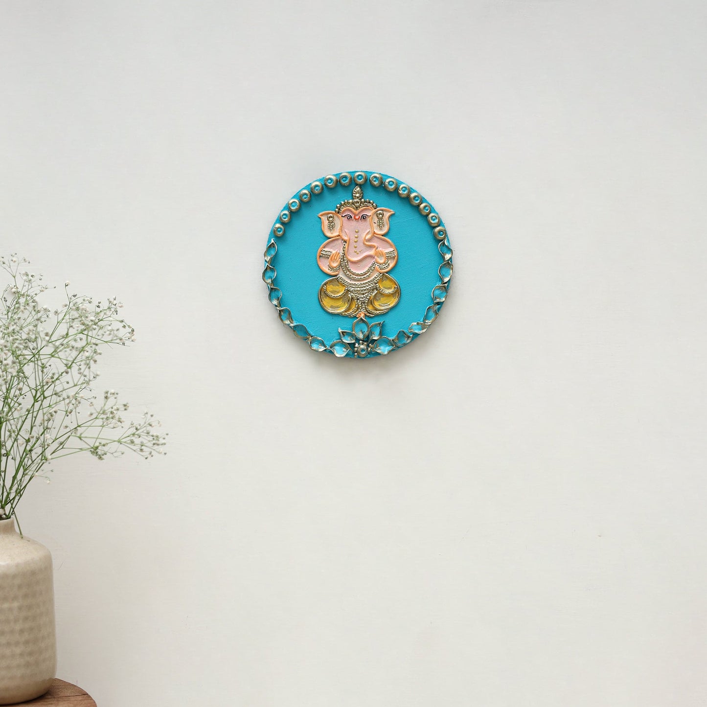 Ganesha - handpainted clay art wall frame 15 - handcrafted