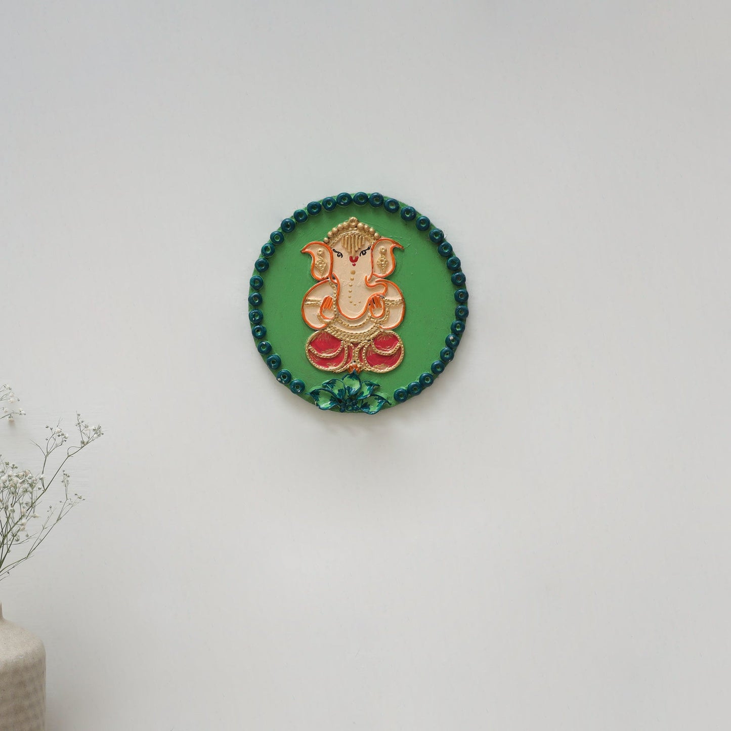 Ganesha - handpainted clay art wall frame 15 - handcrafted