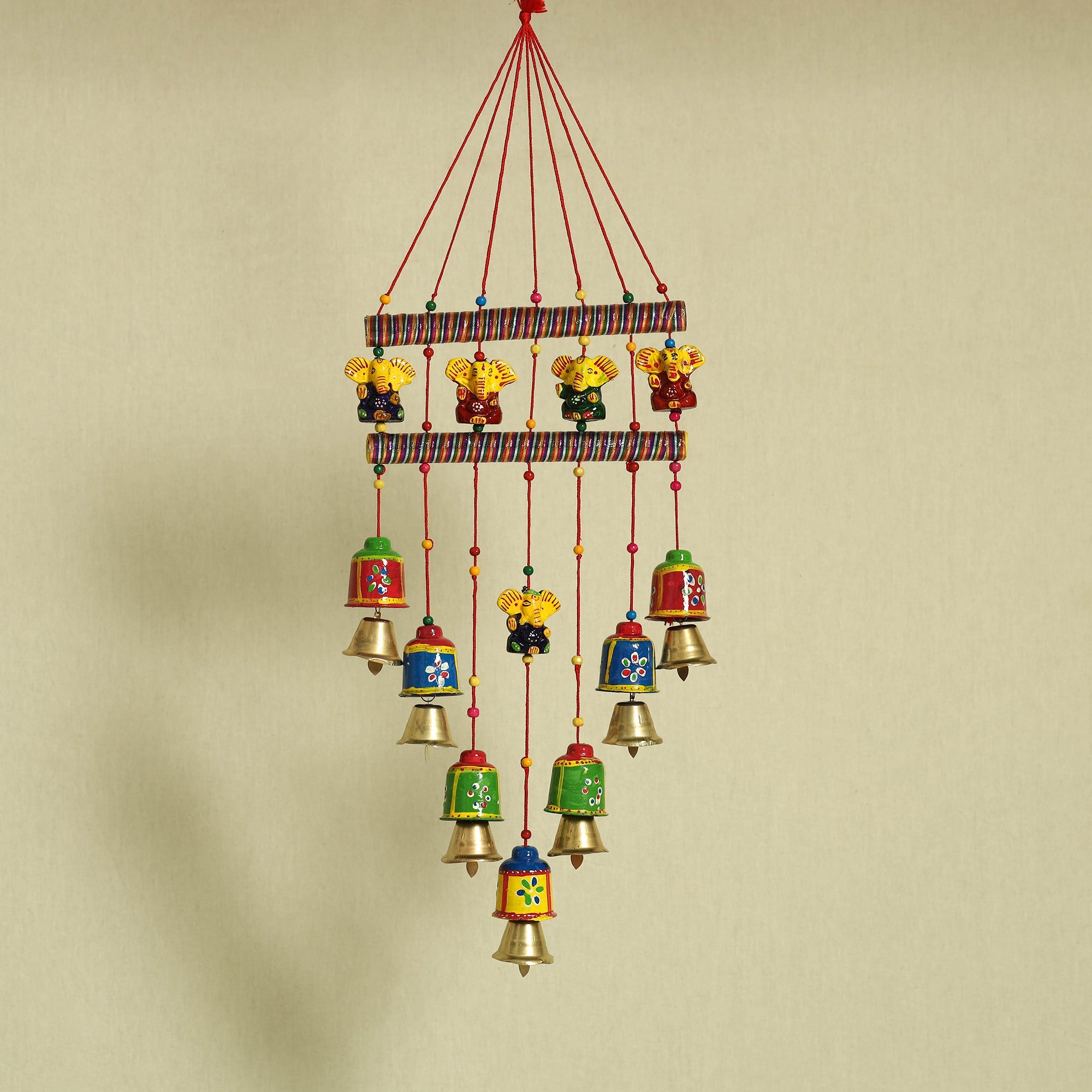 Ganesha - handpainted wooden decorative bell hanging 28