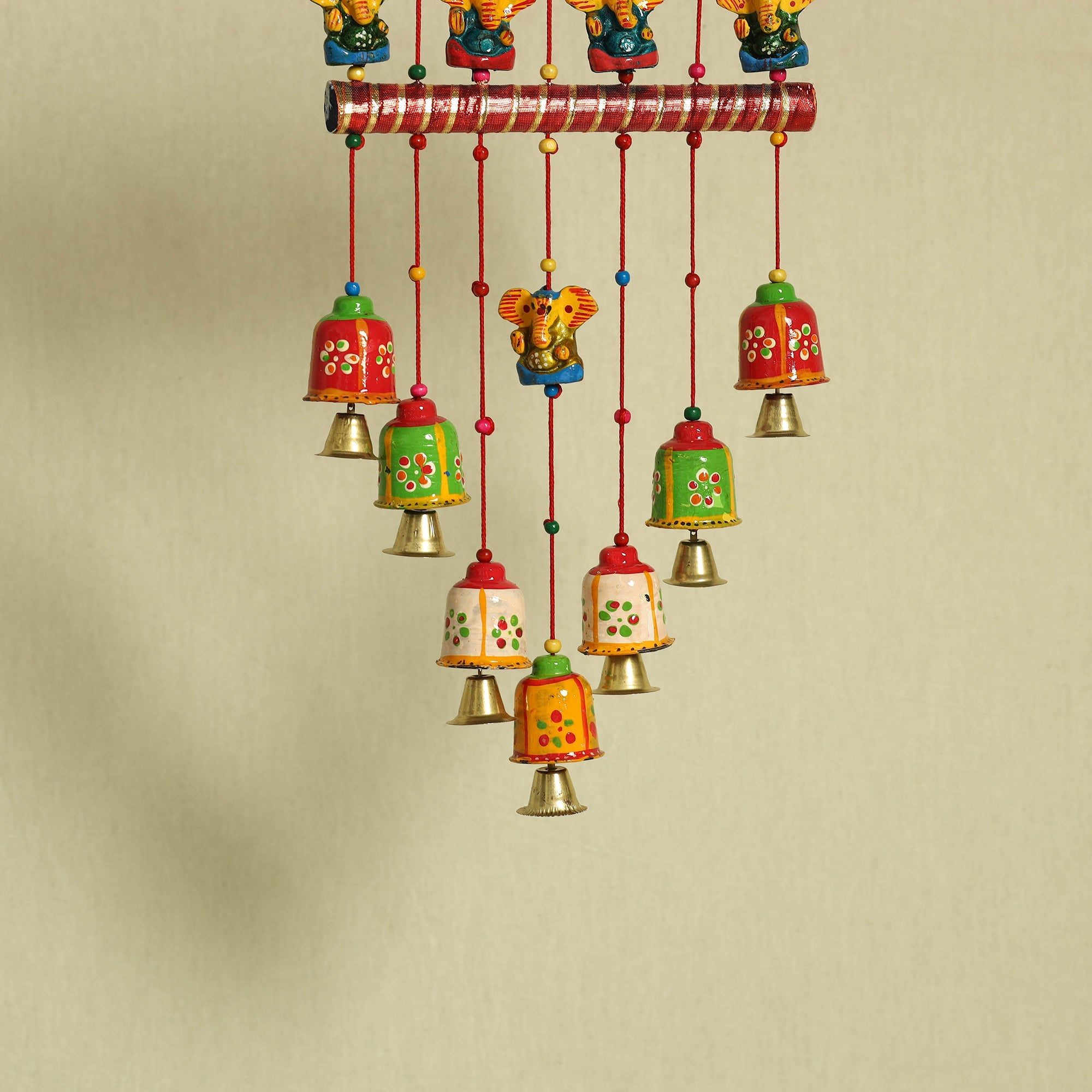 Ganesha - handpainted wooden decorative bell hanging 29