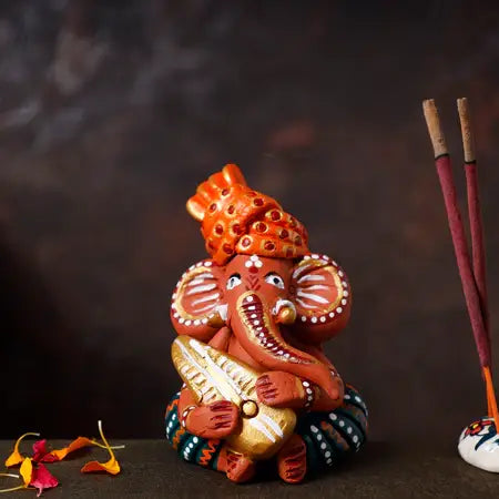 Handpainted Eco-friendly Clay Musician Ganesha Idol