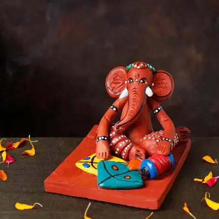 Handpainted Eco-friendly Clay Ganesha Idol with Kites