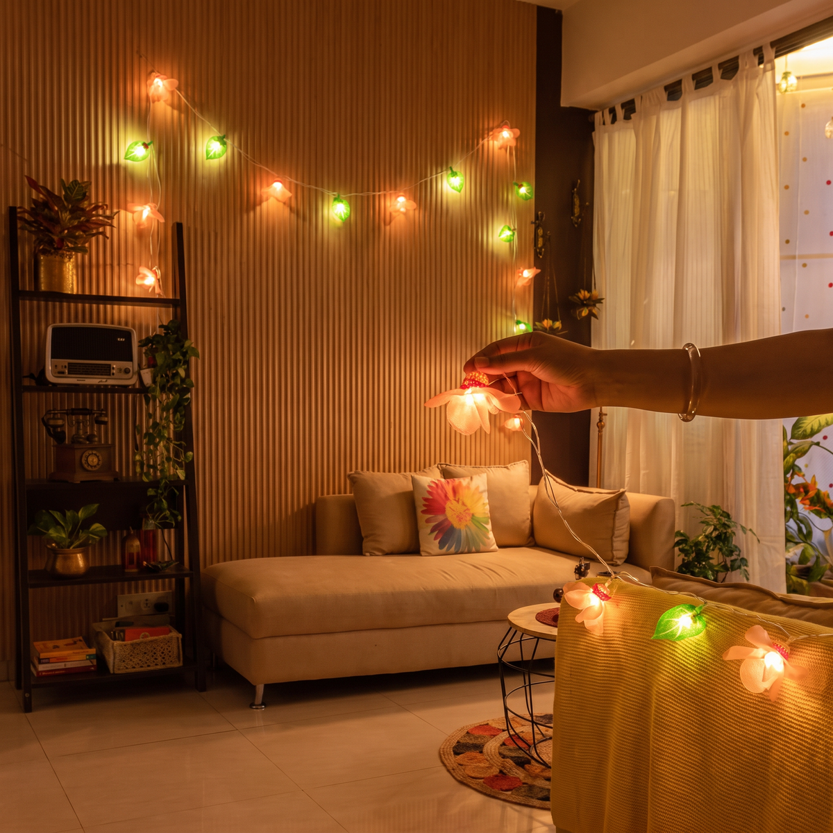 Flower - handmade crochet led string light for home decor