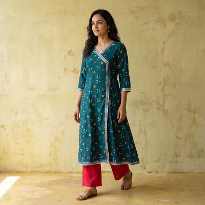 Gota Work Bandhani Cotton A-Line Long Kurta for women 04