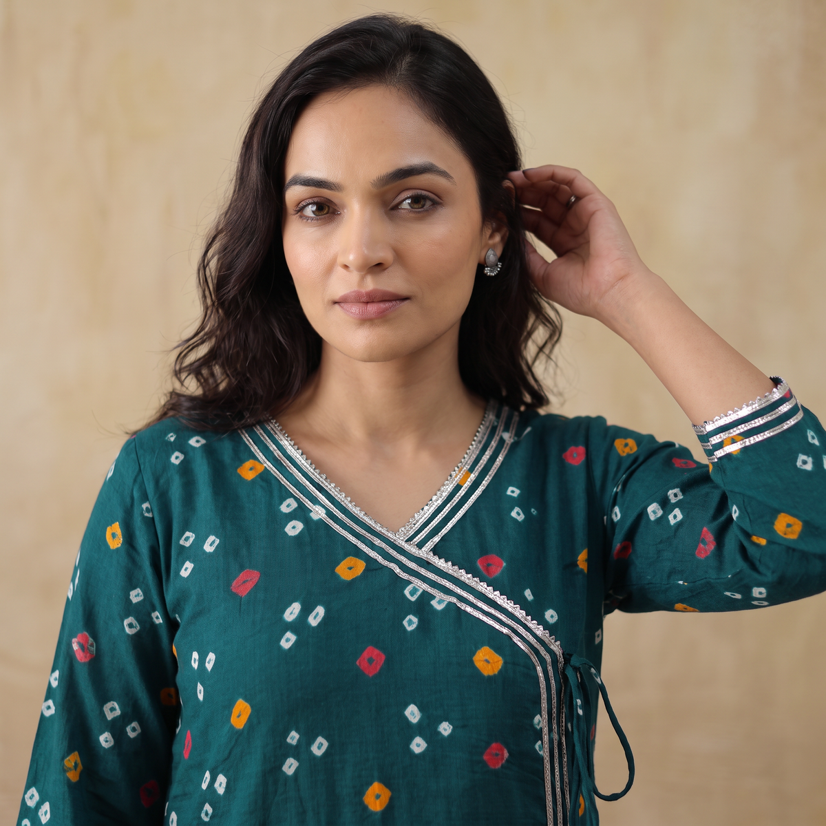 Gota Work Bandhani Cotton A-Line Long Kurta for women 04