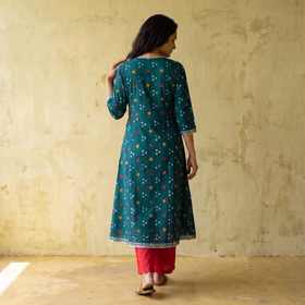 Gota Work Bandhani Cotton A-Line Long Kurta for women 04