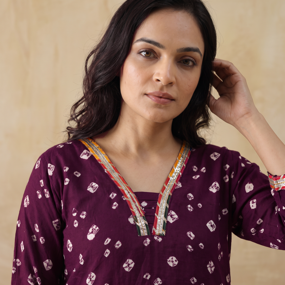 Gota Work Bandhani Cotton Straight Long Kurta for women 11