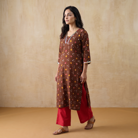 Gota Work Bandhani Cotton Straight Long Kurta for women 12