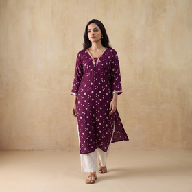Gota Work Bandhani Cotton Straight Long Kurta for women 11