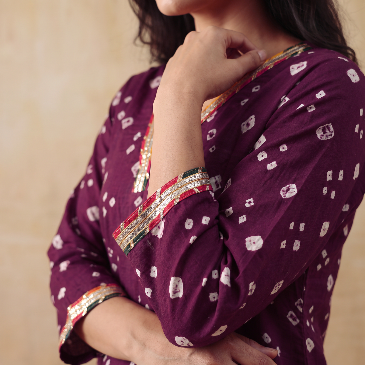 Gota Work Bandhani Cotton Straight Long Kurta for women 11